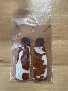 Cowhide Drop Earrings in Brown and White